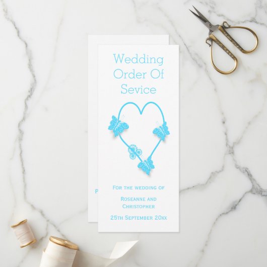 Blauw Gekleurd Vlinder Hart Trouwprogramma Programma (Voorkant / Achterkant in situ)