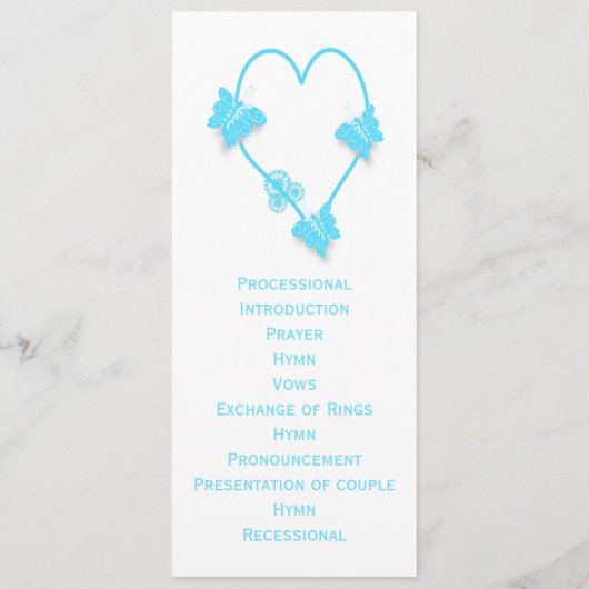 Blauw Gekleurd Vlinder Hart Trouwprogramma Programma (Achterkant)