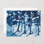 Blauw gekleurd waterverf landschap, abstracte boom feestdagenkaart (Voorkant / Achterkant)