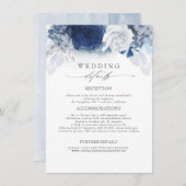 Blauw Gekleurde Bloemen Trouwinformatie Informatiekaartje (Voorkant / Achterkant)