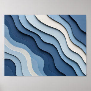 Blauw Gelaagde Papier Gesneden Golven Abstracte Po Poster