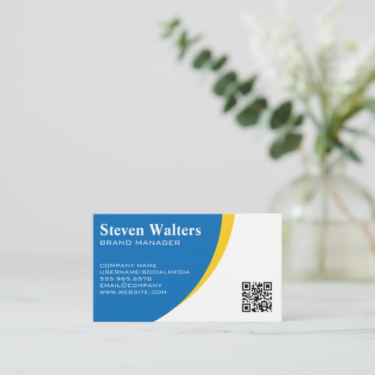 Blauw Gele Achtergrond | QR Code Sjabloon Visitekaartje (Staand voorkant)