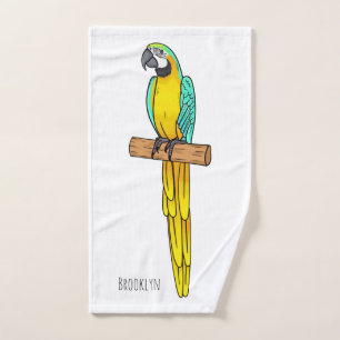 Blauw-gele ara papegaai cartoon illustratie  bad handdoek