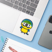 Blauw-gele ara sticker (Laptop met iPhone)