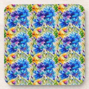 blauw-gele bloemenkunst op bier onderzetter