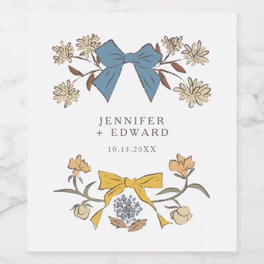 Blauw Gele Bogen & Bloesems Wedding Wijn Etiket (Enkel label)