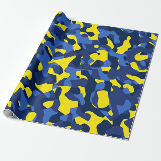 Blauw gele Camouflage printpatroon Cadeaupapier
