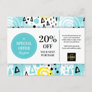 Blauw Gele Coupon Kortingkaart Abstracte Patronen Briefkaart