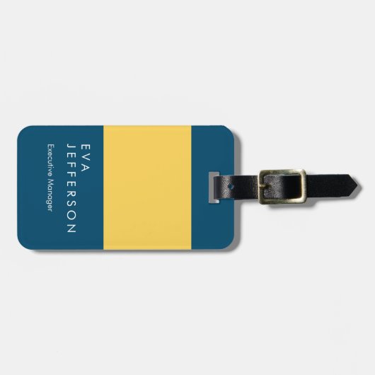 Blauw gele elegant, uniek modern bagagelabel (Voorkant horizontaal)