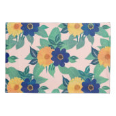 blauw gele florale en folieroze design kussensloop (Achterkant-Links)