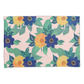 blauw gele florale en folieroze design kussensloop (Voorkant-Rechts)