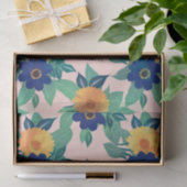blauw gele florale en folieroze design tissuepapier (Geschenk)