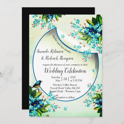 Blauw-gele lavendel bruiloft aankondiging (Voorkant / Achterkant)