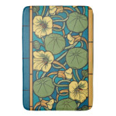 Blauw gele Nasturtium Flower Nouveau Pattern Badmat (Voorkant Verticaal)