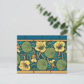 Blauw gele Nasturtium Flower Nouveau Pattern Briefkaart (Staand voorkant)