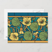Blauw gele Nasturtium Flower Nouveau Pattern Briefkaart (Voorkant / Achterkant)
