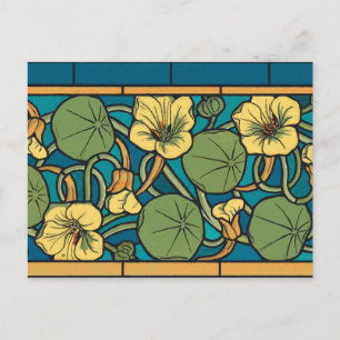 Blauw gele Nasturtium Flower Nouveau Pattern Briefkaart