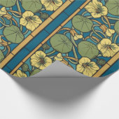 Blauw gele Nasturtium Flower Nouveau Pattern Cadeaupapier (Hoek)