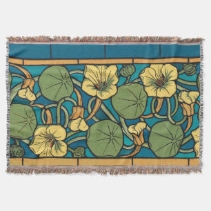 Blauw gele Nasturtium Flower Nouveau Pattern Deken