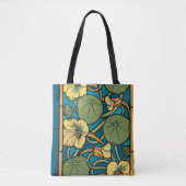Blauw gele Nasturtium Flower Nouveau Pattern Draagtas (Voorkant)