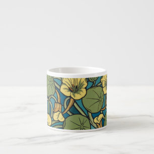 Blauw gele Nasturtium Flower Nouveau Pattern Espresso Kop