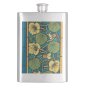 Blauw gele Nasturtium Flower Nouveau Pattern Heupfles (Voorkant)