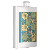 Blauw gele Nasturtium Flower Nouveau Pattern Heupfles (Rechts)
