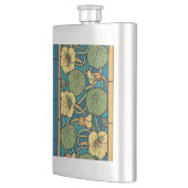 Blauw gele Nasturtium Flower Nouveau Pattern Heupfles (Links)