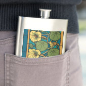 Blauw gele Nasturtium Flower Nouveau Pattern Heupfles (Voorbeeld)