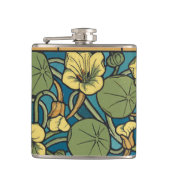 Blauw gele Nasturtium Flower Nouveau Pattern Heupfles (Voorkant)