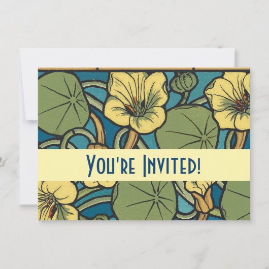 Blauw gele Nasturtium Flower Nouveau Pattern Kaart (Voorkant)