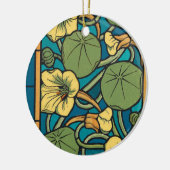 Blauw gele Nasturtium Flower Nouveau Pattern Keramisch Ornament (Links)