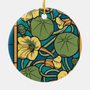 Blauw gele Nasturtium Flower Nouveau Pattern Keramisch Ornament