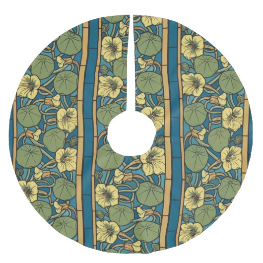 Blauw gele Nasturtium Flower Nouveau Pattern Kerstboom Rok (Voorkant)