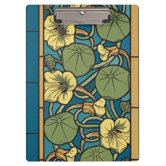 Blauw gele Nasturtium Flower Nouveau Pattern Klembord (Voorkant)