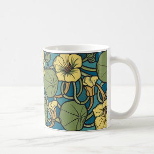 Blauw gele Nasturtium Flower Nouveau Pattern Koffiemok