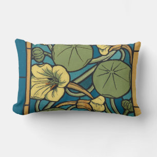 Blauw gele Nasturtium Flower Nouveau Pattern Kussen