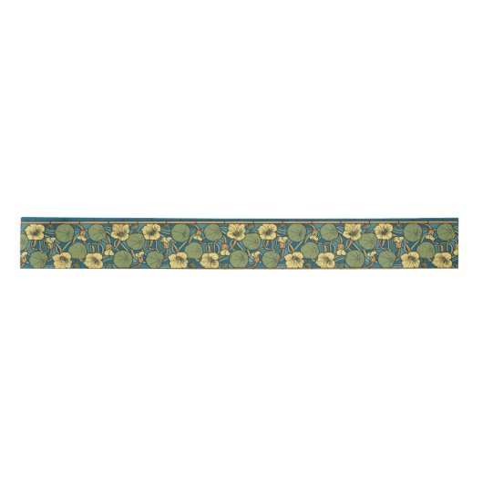 Blauw gele Nasturtium Flower Nouveau Pattern Lint (Voorkant)