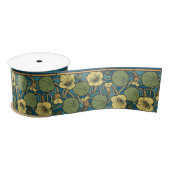 Blauw gele Nasturtium Flower Nouveau Pattern Lint (Spoel)