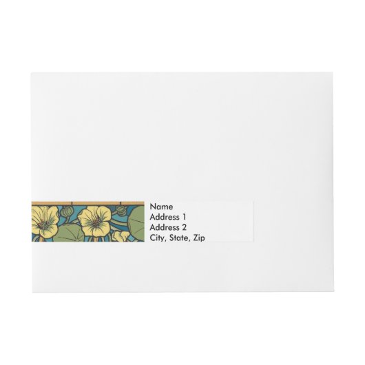 Blauw gele Nasturtium Flower Nouveau Pattern Omwikkelbaar Adreslabel (Voorkant)