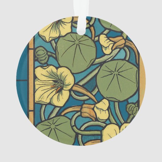 Blauw gele Nasturtium Flower Nouveau Pattern Ornament (achterkant)