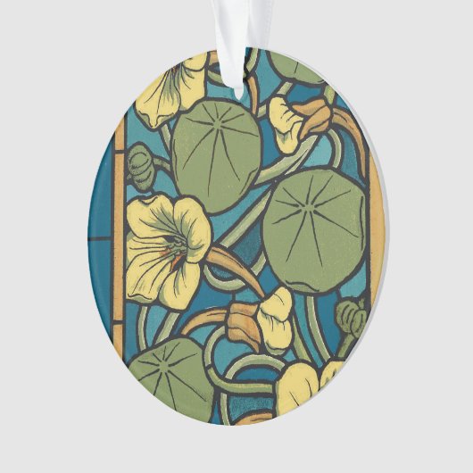 Blauw gele Nasturtium Flower Nouveau Pattern Ornament (voorkant)