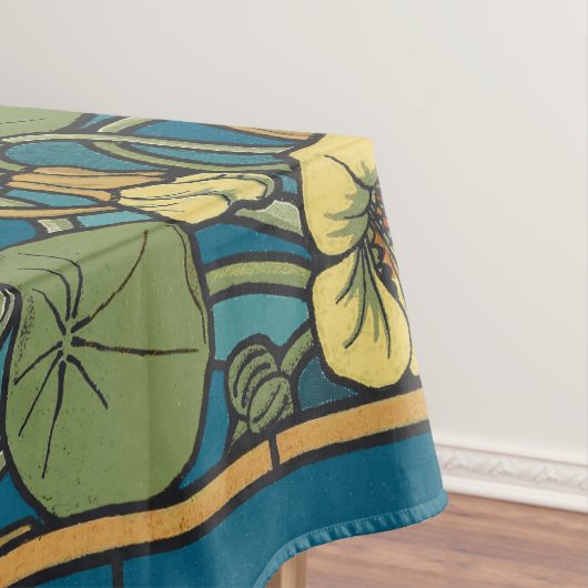 Blauw gele Nasturtium Flower Nouveau Pattern Tafelkleed (Voorbeeld)