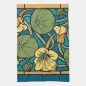 Blauw gele Nasturtium Flower Nouveau Pattern Theedoek (Verticaal)