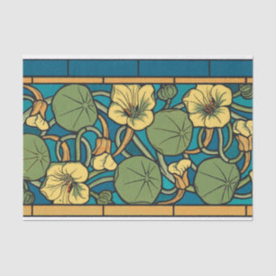 Blauw gele Nasturtium Flower Nouveau Pattern Tissuepapier