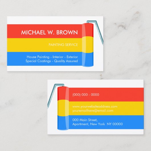 Blauw Gele Schilder Paint Roll Interieur Exterieur Visitekaartje (Voorkant / Achterkant)
