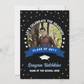 Blauw Gele Sterren Gefeliciteerd de Afgestudeerde  Kaart (Voorkant)