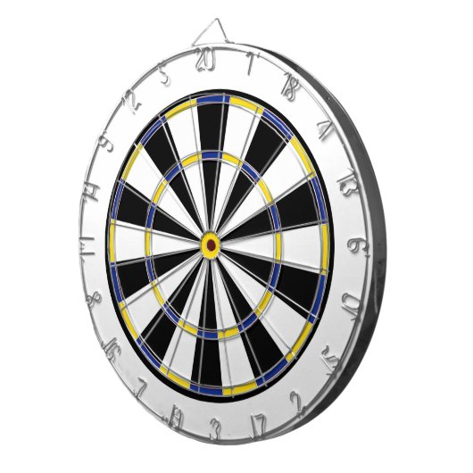 Blauw gele zwarte witte dartboard dartbord (Voorkant Rechts)
