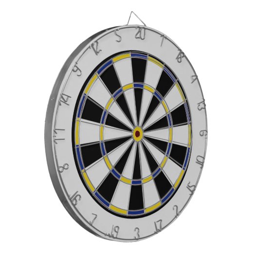 Blauw gele zwarte witte dartboard dartbord (Voorkant Links)
