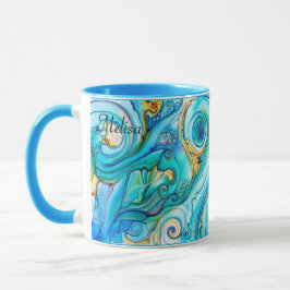  Blauw Gele Zwemelen Kleur Gift Name Koffie Mok